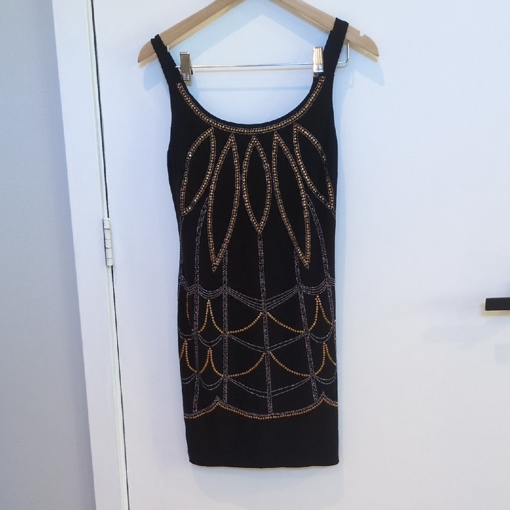 Bisou Bisou Black Dress with Gold Accents